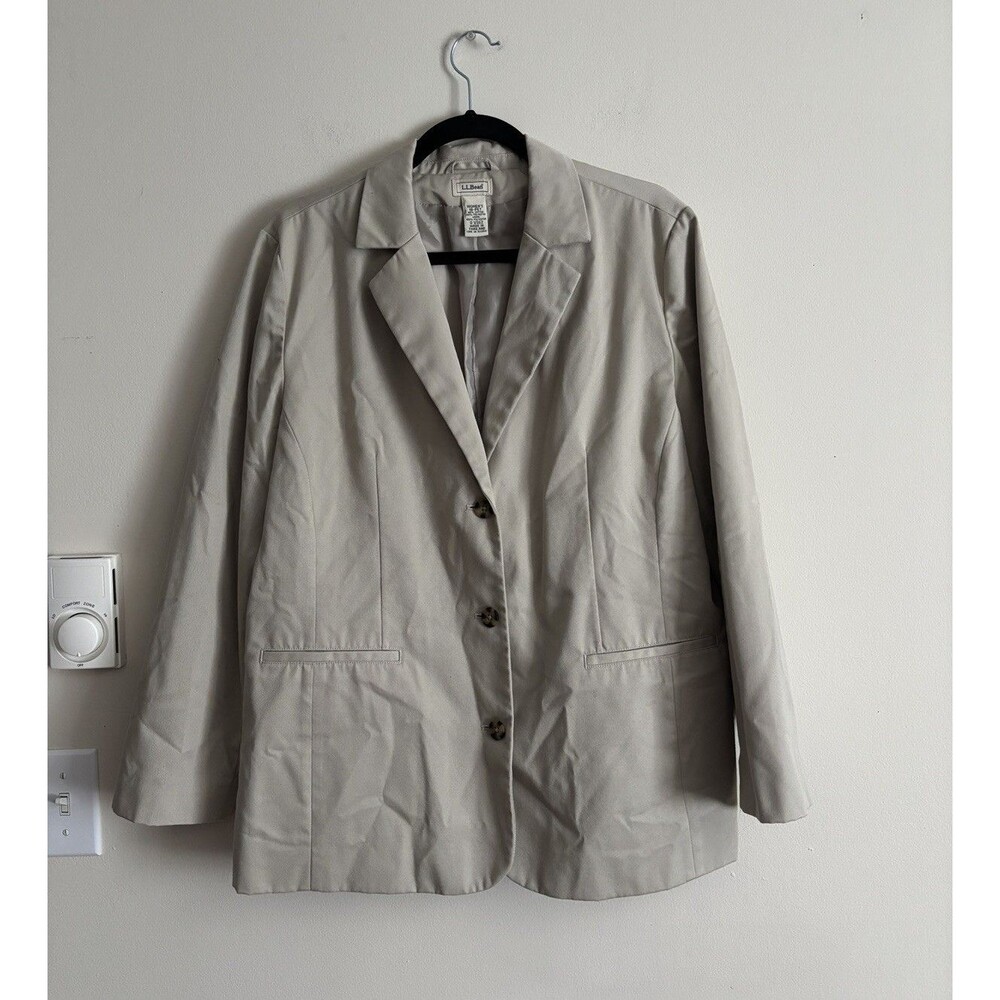 LL Bean Women’s 18 Petite Khaki Blazer Cotton Beige Preppy Classic Outdoor